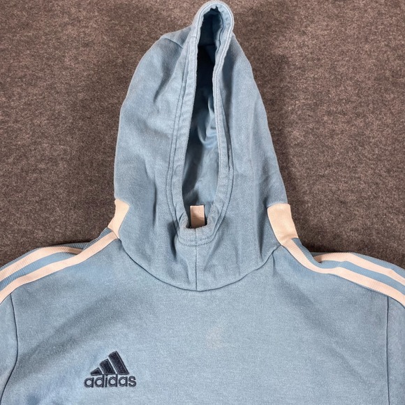Adidas Hoodie Womens Small Blue Striped Pullover Sweatshirt Embroidered Comfort - Picture 4 of 13